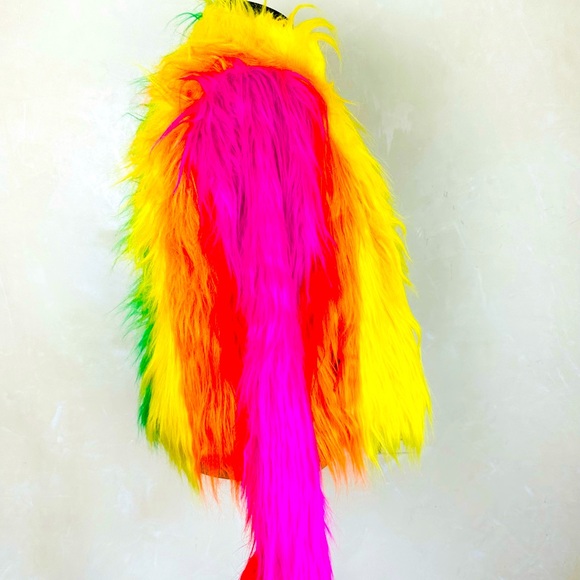 Dolls Kill Club Exx Live Out Loud Faux Fur Coat Pride jacket Size Small NWOT - Picture 5 of 5